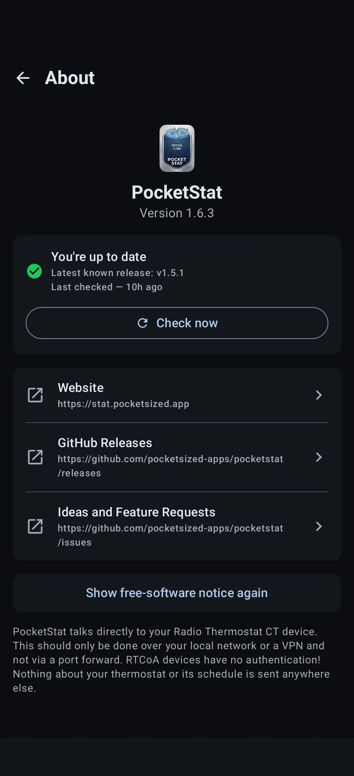 About screen in PocketStat