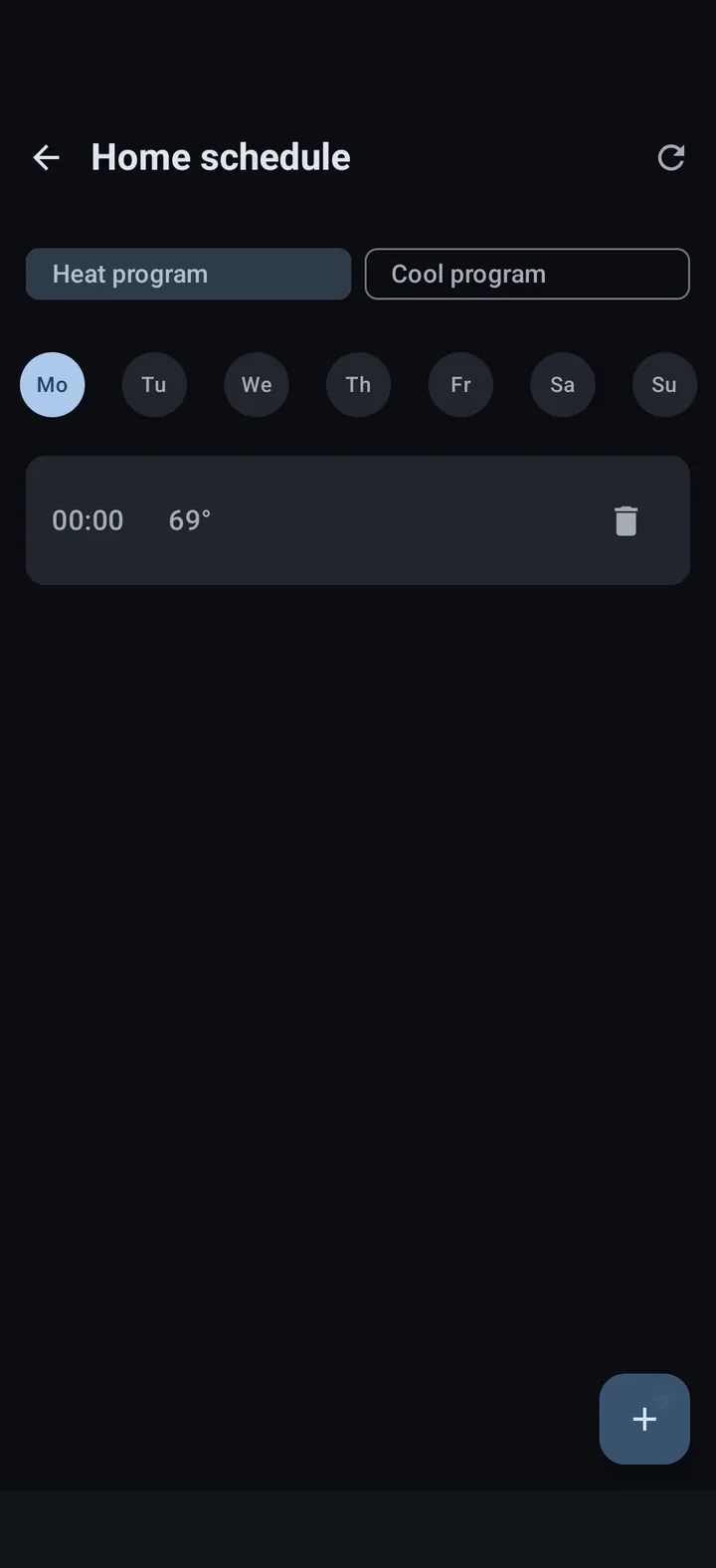 Schedule screen in PocketStat